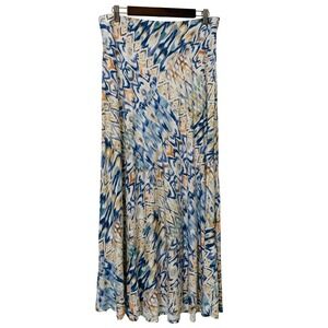 Chico's A-Line Maxi Skirt Women's Size 2 (L/12) Blue Orange Ikat Abstract Print